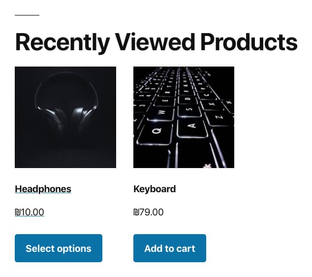 צילום מסך של מוצרים שנצפו לאחרונה בעמוד עגלה